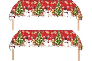 ATBEAMEN 2Pcs Christmas Party Tablecloth Decorations for Xmas Party,Red Elk Snowman Disposable Party Table Cloth Party Table Covers,Dining Tablecover for Winter Holiday Christmas Picnic Party Decor