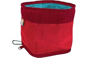 Kurgo Zippy Bowl, Collapsible Travel Dog Bowl for Food and Water with Carabiner, BPA free, Holds 1.4L, Barn Red