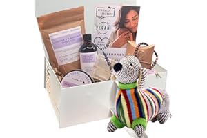 BUSHBABY Natural Vegan Gender Reveal Baby Gift, Mum and Baby Pamper Kit, Ethically Sourced Pregnancy Shower Gifts for Mum Expecting, Mom Maternity Newborn Essentials (Sausage Dog White Box)