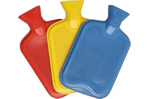 K COLLECTION Pack of 3 Hot Water Bottles - Natural Rubber 2 Litre Capacity - 3 Colours in Pack (Red, Yellow and Blue)