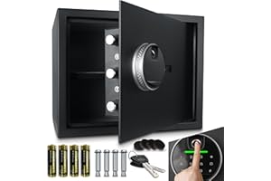 ONBEST elektr. Tresor, Safe mit Fingerabdruck, Zahlencode & Schlüssel – Safe aus Stahl mit 3 Schließbolzen – Geld, Wertsachen & Dokumente sicher verwahren – Möbel-safe 30x38x30 cm groß (L)