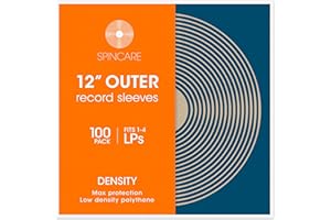 100x 12 Inch UV Protection Frosted Outer Vinyl Record Sleeves | Spincare Density Single & Double Album LP Protective Sleeve | Strong Polyethylene Archival Plastic Vinyl Record Storage Covers