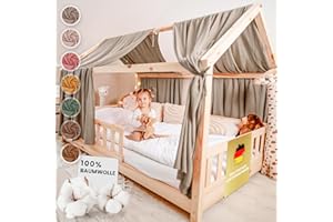 ‎LILIMAUS lilimaus Hausbett Himmel [Beige] - Betthimmel Hausbett aus 100% Baumwolle Musselin Handmade - Stoffhimmel für Hausbett Deko Mädchen & Jungen - Himmel für Hausbett Kinder - Bett Vorhang Kinderbett