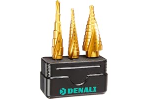 Marca Amazon - Denali brocas escalonadas de Acero inoxidable, 3 Unidads, 3-13, 5-13, 5-22 mm, Dorado