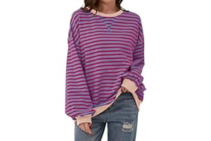 TERIVEEK Damen-Sweatshirt, Oversize, gestreift, Farbblock, langärmelig, Rundhalsausschnitt, lässig, locker, Y2K-Shirt