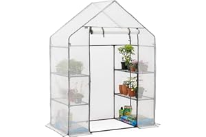 Christow Walk In Greenhouse With Shelves, Large Reinforced Green House With Tubular Steel Frame, 4 Shelf Heavy Duty Growhouse, 6ft 4in x 4ft 7in x 2ft 4in