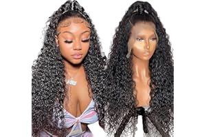 QAVA Curly Lace Front Wigs Human Hair Wig,20 Inch 180 Density 13X4 Water Wave HD Glueless Lace Wig Human Hair Pre Plucked With Baby Hair,Brazilian 100% Virgin Human Hair Natural Color Can Be Dyed