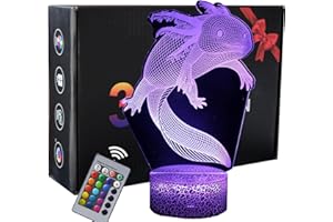 INTUPGD Lámpara de ilusión 3D, Axolotl lámpara de noche con ilusión óptica de 16 colores que cambia con control remoto para niños niñas niños