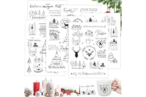QXRXN Rub On Sticker Weihnachten, 6 PCS Easy Rub Ons Folie Lustige Sprüche für Raysin Keraflott Möbel Glas Holz Klötzchen, Rub-On Transfer Aufkleber DIY Deko Rub On Sticker Frohe Weihnachten