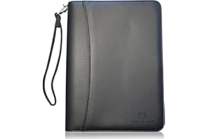 Lautus Designs Zippered Business Padfolio – Premium PU Leather Portfolio Organizer, Small Notepad & 8-Inch Tablet Sleeve – Binder for Work, Meetings & Travel – Black