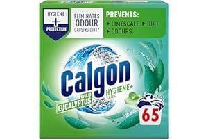 Calgon Hygiene Plus Washing Machine Cleaner & Limescale Remover, Water Softener Tablets, Unscented, 65 Tablets, Pack of 1