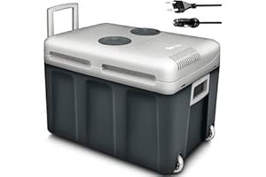 tillvex Glacière électrique 40 l avec roulettes | Mini réfrigérateur 230 V et 12 V pour Voiture, Voiture, Camping, Refroidissement et Chaleur | Mode ECO