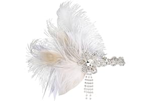 BABEYOND Bandeau Plume Année 20 Gatsby Couronne Plume Accessoires Gatsby Flapper Bandeau des Année 1920 Serre-tête Vintage Classique Partie à Thème Blanc