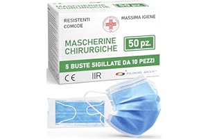 Polonord Adeste Mascherine Chirurgiche, Potere Filtrante 98%, Mascherina Chirurgica Filtrante Monouso di Tipo IIR a 3 Strati, Dispositivo Medico di Classe I, Confezione da 50