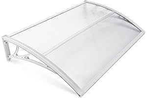 GENERIC Front Door Canopy Outdoor 120x80cm, Rain Shelter Awning Canopy Window Roof Cover for Door Porch Canopy Rain Protector Polycarbonate Roofing Sheets Awning Patio Door Canopies for Outside (White)
