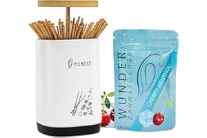 PERFEKTO24 Wunder Wzmacniacz do wykałaczek - Wzmacniacz z funkcją łatwego podnoszenia - Uchwyt na wykałaczki + 1 paczka uzupełniająca (100 wykałaczek) - Wykałaczki smakowe (Wzmacniacz + Wiśnia - Mentol)
