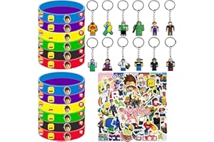 KEVRDRT 74 Pezzi Regalini Fine Festa Compleanno R-oblox, R-oblox Gadget Compleanno Bambina, Regalino Compleanno Bambini Invitati Gadget da Festa con Adesivi Braccialetto Portachiavi