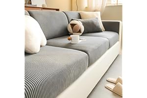 ENGFGH Rutschfester Sofa-Sitzkissenbezug – hochelastischer Sitzbezug, weicher Sofabezug, Cord-Sitzkissen, Rückenlehnen-Schutzbezug, Reine Farbe(Gray,65-85cm x 65-85cm)