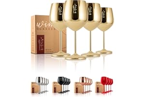Gusto Nostro Copa de vino de acero inoxidable, copas de vino doradas irrompibles de 18 onzas para viajes, camping y piscina, elegante, única y bonita copa de vino de metal portátil para eventos al