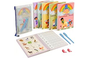 3–8 år, återanvändbar, handskriven träningsanteckningsbok, 5 böcker med pennor, spårning av bokstäver för 3–8 år, extra stor