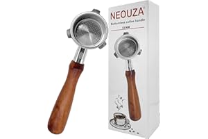 ‎NEOUZA NEOUZA Bezdenny portafilter espresso 51 mm kompatybilny z Delonghi La Specialista EC9155/9335/9355/9665 304 ze stali nierdzewnej z bezciśnieniowym koszem filtrującym (uchwyt z palisandru)
