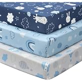 Fiemol Cot Fitted Sheets 120 x 60 cm, Set of 3 for Baby Cot, with Elastic Corners, Ultra Soft and Silky Microfibre, Blue and