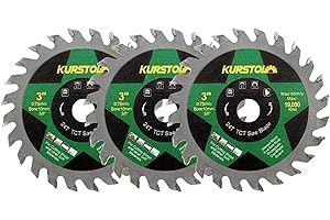 KURSTOL TCT Wood Cutting Disc - 3 x 75mm 24T Carbide Cutting Wheel for Wood Plastic, Bore 10mm for Mini Angle Grinder