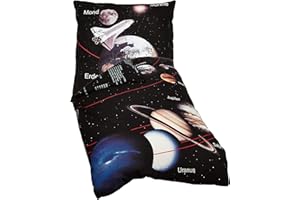 Herding Young Collection Bettwäsche-Set, Sonnensystem Wendemotiv, Kopfkissenbezug 80 x 80 cm, Bettbezug 135 x 200 cm, Mit leichtläufigem Reißverschluss, 100% Baumwolle/Renforcé