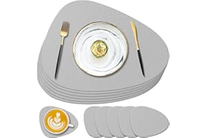 YUNJUER Silicone Place Mat and Coaster Set of 6, Placemats Heat-Resistant 450 °F, Non-Slip and Waterproof, Decoration Accessories for Home, Hotel, Restaurant, Dining Table, Indoor, Outdoor, Light Grey
