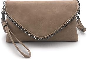 ELIOX - Pochette Donna Elegante con Catena e Tracolla in Morbida Pelle Sintetica - Borsa Clutch Piccola da Sera Borsetta Ragazza Borse Eleganti Cerimonia Matrimonio (Taupe)