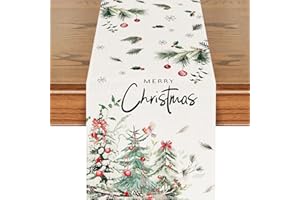 ARDJXUE Świąteczny bieżnik na stół 33 x 183 cm świąteczny obrus poinsecja jagody szyszka zima liście ostrokrzewu nowoczesny biegacz dekoracja świąteczna dekoracja do wnętrz domu kuchni imprezy (biały)