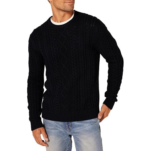Amazon Essentials Men's Long-Sleeve 100% Cotton Fisherman Cable Crewneck  Jumper, Black, XS : Amazon.co.uk: Fashion