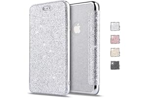 KOUYI for iPhone 11 Case, Glitter Bling Sparkly Ultra-Slim PU Leather Folio Flip Case Sloy & Bling Soft TPU Back Cover Case For iPhone 11 6.1 Inches (Silver)