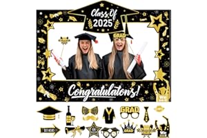 BAYMETY 15pcs Graduation Photo Booth Props With Grad Decorations Horizontal Selfie Frame Frame, Moustache Ties Academic Class Of 2025 Favor Supplies For Grad Celebrations Party Fancy Dress Prom Photography