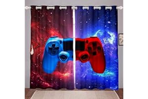 LKCD Cortina Opaca con Ojales Video del Gamepad Gamer Lightning 150X166Cm 2 Piezas Cortinas Térmicas Aislantes Moderna Decoración Ventanas Proteccion Intimidad para Dormotorio Habitacion Salon