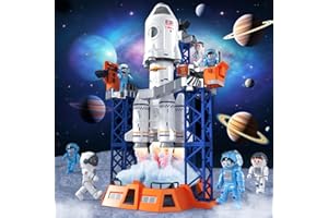 BLmukce Large Space Rocket Toys, 5-in-1 STEM Launch Set with Light/Sound/Smoke, Educational Aerospace Model for Kids, with 4 Astronauts, Console, Satellite, Projection Lamp, Gift for 3 4 5 6 7 8 Years