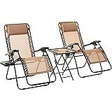 Amazon Basics - Sedie a sdraio Zero Gravity con tavolino, Confezione da 2, Beige