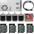 RATTMMOTOR CNC Controller Kit, 4 Axis CNC Kit with Nema23 Stepper Motor 57*76mm 270Oz-in 3A 1.8Nm, TB6600 Driver 4A, USB Mach3 CNC Motion Control Card Breakout Board, 24V Power Supply for CNC Machine