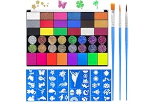 CHASPA Face Paint with 42 Colors, Face Painting Kit with Stencils and Brushes, UV Paint for children and Adults, Professional Face Paint for Festivals Parties Halloween Makeup Cosplay