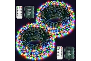 JXLEDAYY 2 Pack Fairy Lights Battery Operated Christmas Tree Lights Outdoor Total 20M 200LED Waterproof String Lights with Remote Timer 8 Modes for Outside Garden Patio Party Indoor Bedroom Decor-Multicolor