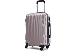 R.Leone Valigia da 1 Fino a Set 4 Trolley Rigido grande, medio, bagaglio a mano e beauty case 4 ruote in ABS 2037 (Oro, L Grande)