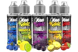 VAPE HEDZ Vape Liquid - 5 Pack Flavour Variety - 100ml Nicotine Free Vape Juice - 70/30 Ratio E Liquid with Room for Nic Shots - Vape juice Flavour Blends Include Blue Raspberry and pineapple
