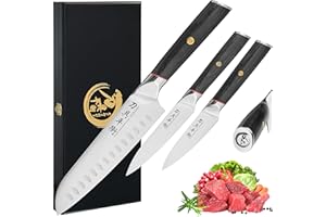 KENSHUI Couteau de cuisine Couteau professionnel cadeau de chef dans une boîte en bois, édition limitée Santoku set of 3