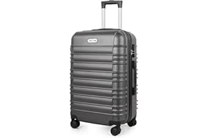 MoFut Koffer Mittelgroß, Hartschalenkoffer aus ABS, Trolley, Reisekoffer mit 4 drehbaren Rollen (360°), 3-stelliges Zahlenschloss und Aluminium-Teleskopgriff (L – 65L, Dunkelgrau)