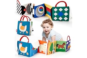 hahaland Stoffbuch Baby Spielzeug ab 0 6 Monate Schwarz Weiß Buch mit Spiegel,Kontrast Stoffbücher 0 Monate Baby Bücher Kinderwagen Spielzeug ab 0 3 6 12 Monate Geschenk für Jungen Mädchen