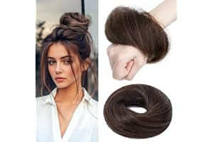 MY-LADY Moño Postizo de Pelo Natural, Marrón Oscuro Moños Postizos Elástico Liso para Mujer Ligero(17g)