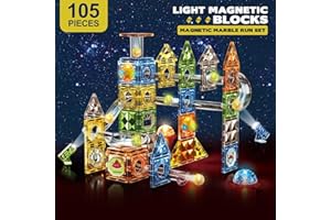 Dilhvy Magnetische Bausteine 105 Teile mit Magnet Kugelbahn Bunt, Magna Tiles - Montessori Konstruktions Spielzeug, Besten Kinderspielzeug Geschenke für Jungen & Mädchen ab 5 6 7 8 9 10+Jahre