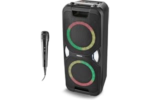 MEDION PE-1 Pure Partybox (batería, con micrófono, Altavoz Bluetooth portátil Grande, Efectos de luz, Karaoke, 2 entradas de micrófono, AUX, USB, Radio, MD400000)
