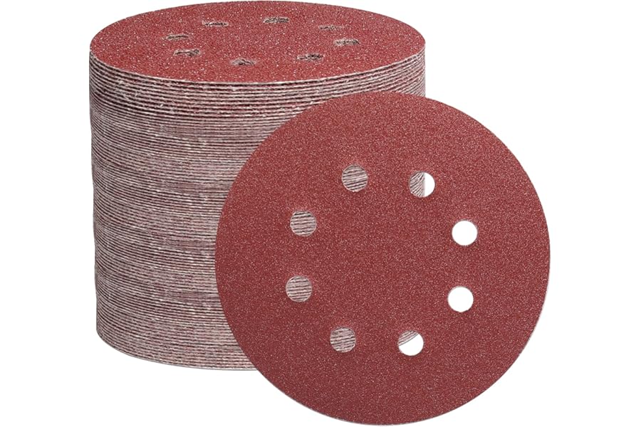 STEBRUAM 105PCS 125mm Sanding Discs, 5 Inch 8 Hole Hook and Loop Sanding Pads for Random Orbital Sander(40/60/100/150/240/320/600 Mixed Grits)
