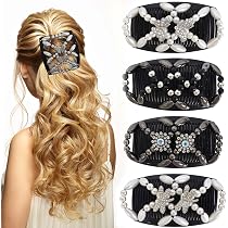 SYEYCW 4 fasce per capelli con clip, pettine multistrato per capelli, con clip, antiscivolo, doppia frangia, accessori per acconciature, accessori per acconciature, strumenti per acconciature per
